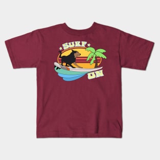 Retro Sunset Surfing Dog Kids T-Shirt